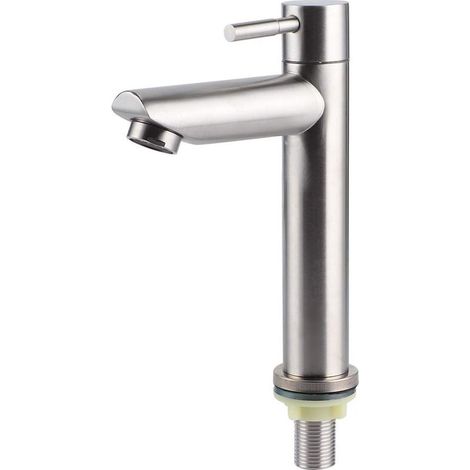 Küchenarmatur, Einhebel-Wasserhahn, schlichte Kaltwasser-Küchenarmatur mit Ausziehbrause in gebürstetem Nickel, moderne Ausführung aus Edelstahl für den gewerblichen Bereich (schlichte, flache Kaltwas (1/5)