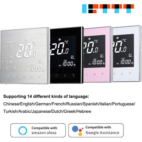 Thermostat connecté pour plancher chauffant électrique, sonde sol et air, WiFi, commande vocale, économie d'énergie, AC 95-240V 16A, écran tactile LCD, compatible Alexa/Home/IFTTT (1/2)