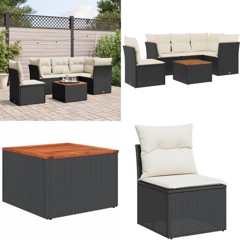 Salon de jardin 6 pcs avec coussins noir résine tressée - Ensemble Salon De Jardin - Mobilier Extérieur - Canapé Jardin - Résine Tressée - Rotin Synthétique - Home & Living (1/5)