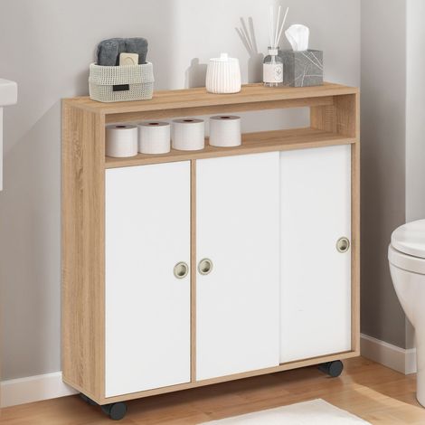 Mueble auxiliar con ruedas TOMI mueble de baño estructura de haya encimera blanca