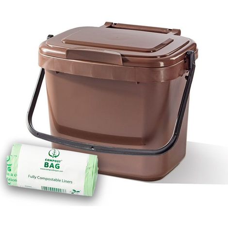 5ltr Brown Kitchen Caddy + 26 Pack of Liners