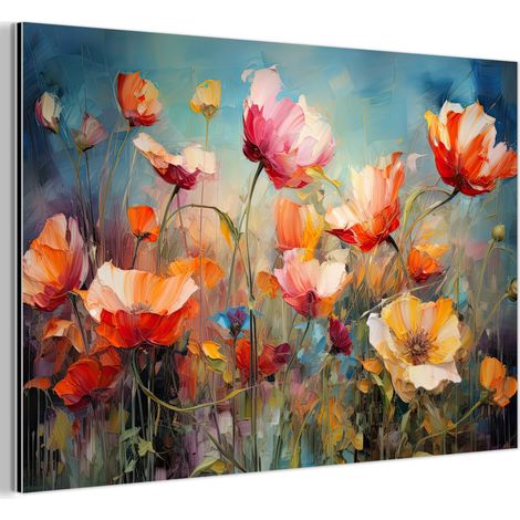 CUADRO DE METAL Flores - Acuarela - Arte - Botánica - Naturaleza Adornos Pared 60x40 (1/5)