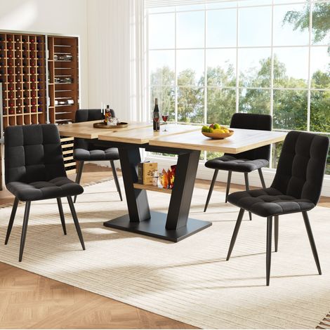 Mesa de comedor extensible 157x70x75 cm en MDF negro y natural, ahorra espacio – MEUBLIV (1/5)