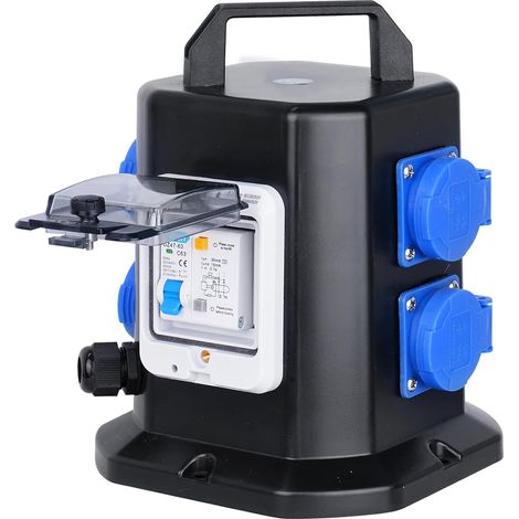 Coffret Électrique de Chantier avec Disjoncteur,Distributeur D'alimentation Portable avec Schuko Socket 250V/16A, Répartiteur de Courant - idéal pour la Construction et L'extérieu (1/5)