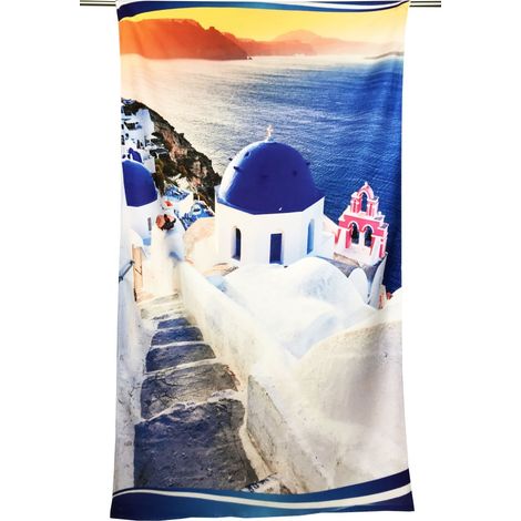 Serviette de plage Santorini Grèce Grande taille 90 x 170 cm