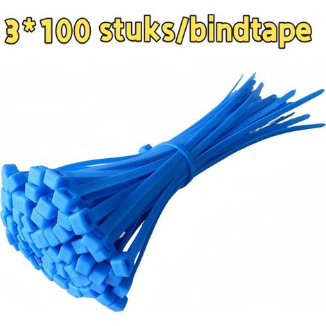 Pack of 3 self-locking multi-functional nylon cable ties for home, office, garden and workshop, 100 ties per pack, blue (1/5)