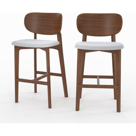Lot de 2 chaises pour îlot central 66 cm en bois et tissu gris clair - ARIA