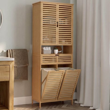 Mueble de baño BEA de bambú de 4 puertas con 2 cestas extraíbles y 1 cajón