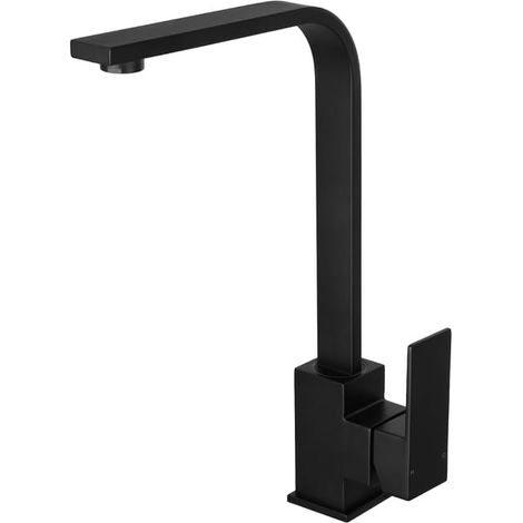 Mitigeur de cuisine encastré carré noir mat, robinet d'évier moderne intégré en acier inoxydable, design épuré contemporain (1/4)