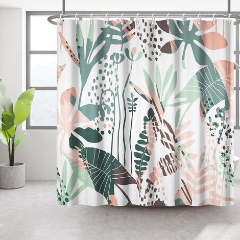 180x200cm Rideau de Douche Plante Abstraite Aquarelle Tropical botanique Rideau de Salle de Bain bohème Salle de Bain Rideau décoratif imperméable Bain Art Rideau avec Crochet (1/5)