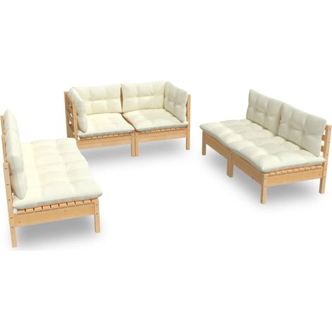 Maison Exclusive - Set Divani da Giardino 6 pz con Cuscini Crema in Massello di Pino (1/5)
