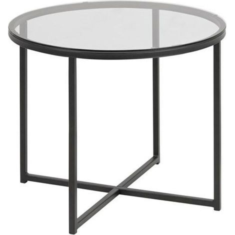 Table d'appoint ronde 55x55x45 cm en verre et métal noir (1/2)