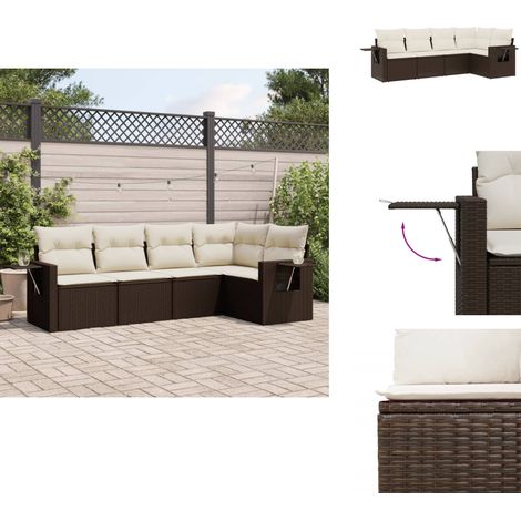 5-tlg. Garten-Sofagarnitur mit Kissen Braun Poly Rattan - Gartengestell - Gartenmöbelset - Lounge Set - Rattan Möbel - Outdoor Möbel (1/5)