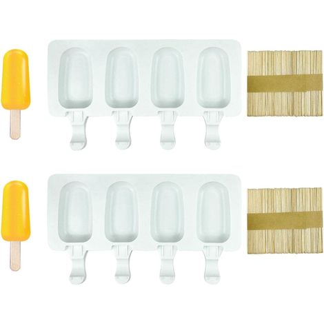 Moule À Glace Sucette - Moule En Silicone Alimentaire 4 Ou 8 Cavités - Pour Glaces Maison Gâteaux Sucettes Et Pop Cakes - 50 Bâtonnets En Bois Inclus (1/5)