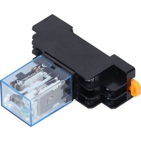 Relais LY2NJ 8 broches avec socle et voyant LED 10A 24V DC pour applications industrielles contrôle de moteurs. (1/5)