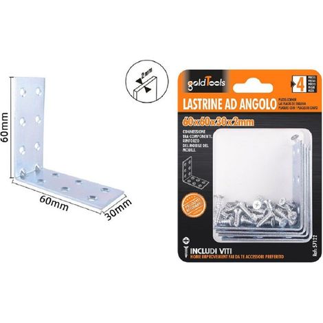 Kaela - Set 4 Pz Lastrine Lastrina Ad Angolo Angolare 60x60x30x2mm Con Viti Mobili 57122 - (1/2)
