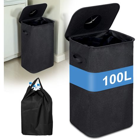 SWANEW Cestino per il riciclaggio 100L Cestino per cucina con coperchio, cestino con 2 sacchi per il trasporto nero (1/5)