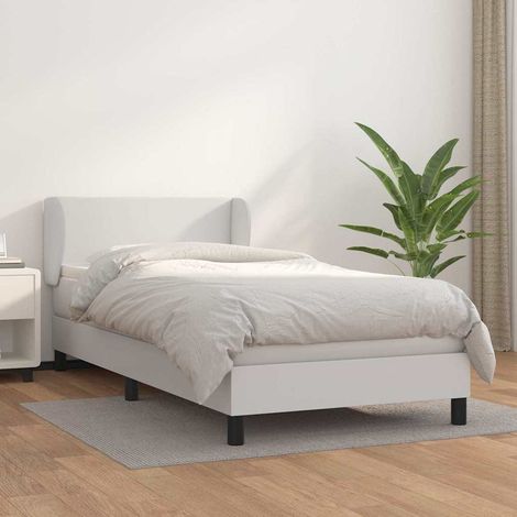 Cama box spring con colchón cuero sintético blanco 90x190 cm (1/5)