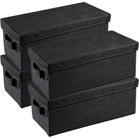 JF HOME BLISS CD Storage Boxes Set of 4 CD Case Storage Foldable Boxes with Lids 14"x6.7"x5.5" Small Basket Holds 30 CDs in Full Jewel Cases 60 CDs in Slim Cases 165 Discs in CD Sleeves Black (1/5)
