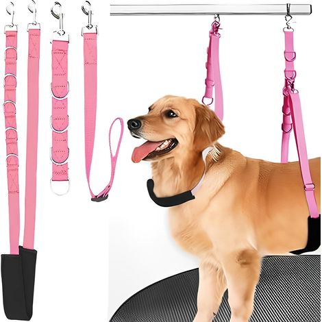 Lot de 3 Sangles de Harnais de toilettage pour Chien, Forte Endurance, Boucle de toilettage pour Chien, Harnais de sécurité pour Le toilettage des Bras de Table, Sangle Ventrale réglable (Rose) (1/5)
