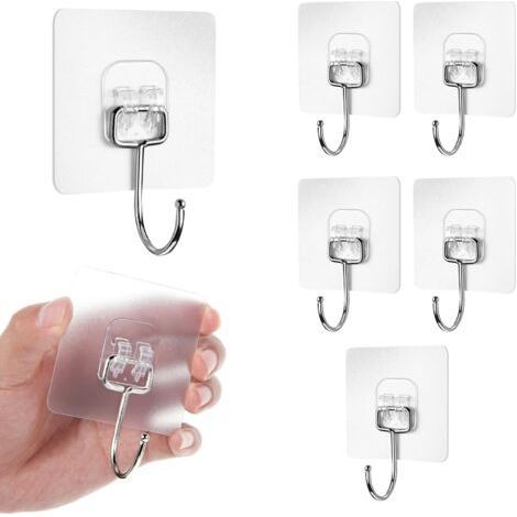 große, transparente Klebehaken, selbstklebend, bis 20 kg Tragkraft, zum Aufhängen in Bad, Küche, an Decke, Wand, Tür, Bademänteln und Handtuchhaltern. (1/5)
