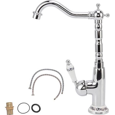 Robinet de salle de bain, style rétro européen, en laiton plaqué, avec flexible coudé long, mitigeur eau chaude/eau froide, robinet de lavabo G3/8 (1/5)