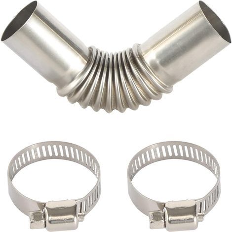 Raccord coudé pour tuyau d'échappement en acier inoxydable - 25 mm - Tuyau d'échappement de gaz - Chauffage auxiliaire - Avec deux pinces en acier inoxydable - Pour chauffage (1/5)