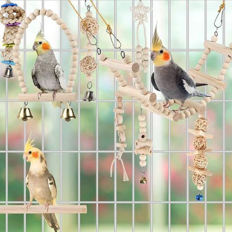 9 Pcs Multi-style Bird Cage Toy Kit, Chewing Climbing Enrichment Toys for Pet Birds Daily Use (1/4)