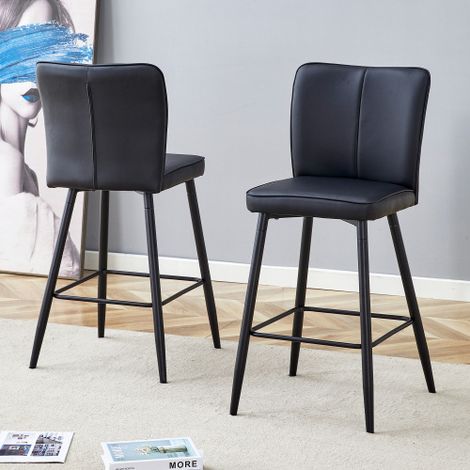 [Lot de 2] Tabourets de bar noirs en cuir PU : Dossier au design ergonomique — confortables et élégants. (1/4)
