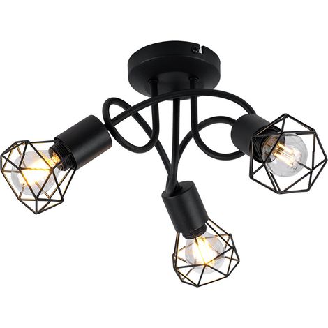 RETRO plafoniera nera soggiorno illuminazione gabbia spot roundel faretto lampada Globo 58402S-3D