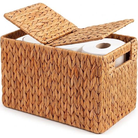 Relaxdays Toilet Paper Storage, 6 rolls, HxWxD: 27 x 40 x 16.5 cm, water hyacinth, natural (1/5)