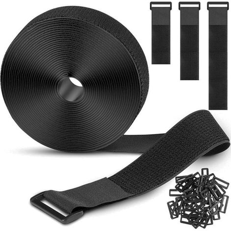 Attaches Velcro Réglables - 20 mm x 10 m - Pour Gestion Câbles Bureau Maison Extérieur - 30 Boucles Incluses (1/5)
