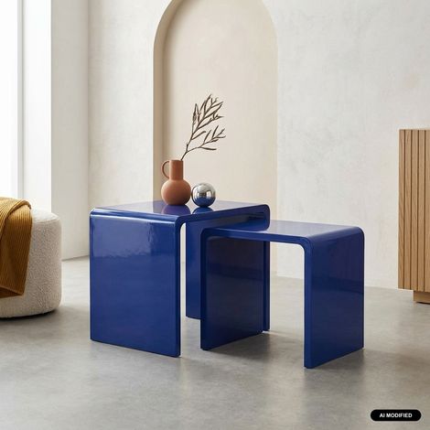 Lot de 2 tables gigognes finition glossy bleu - Nola