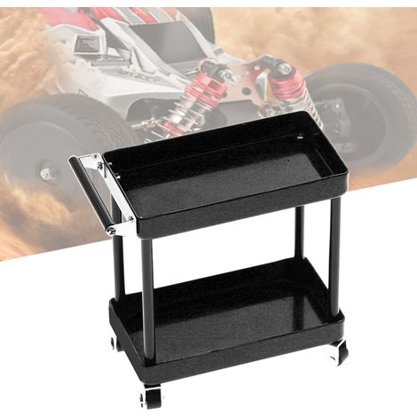 Chariot mobile de rangement pour garage, 2 étages, compatible voitures RC 1/8 à 1/16, idéal atelier et grand espace.