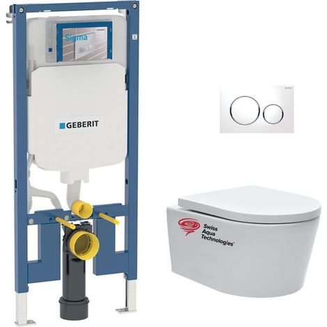 WC Set Vorwandelement UP720 extraflach + WC-SAT spülrandlos unsichtbare Befestigungen + WC-Deckel + Weiße Platte