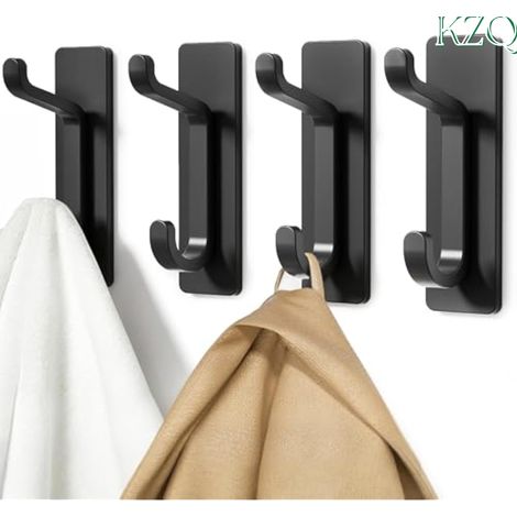 Crochets Adhésifs Porte-Manteaux et Serviettes 13LB Fort, Noir 4 Pièces -KZQ (1/5)