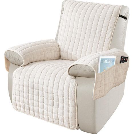 Sesselschutzhülle mit Taschen und Gummizug, rutschfeste Schutzhülle für elektrische Relaxsessel, Sofahülle, waschbar (Beige, 1-Sitzer (53 x 190 cm)) (1/5)