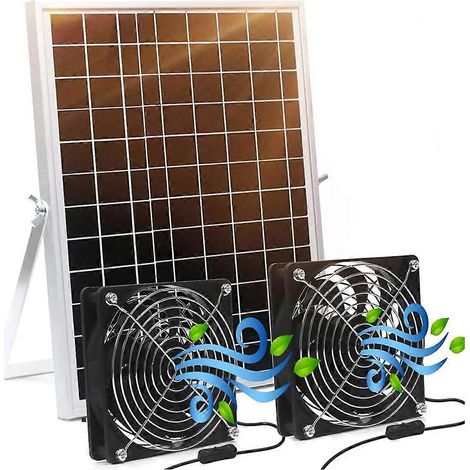 Solarventilator, 15-W-Solarpanel mit 2 wasserdichten Ventilatoren für Hühnerställe, Gewächshäuser, Belüftung (Lufteinlass oder -auslass). (1/5)