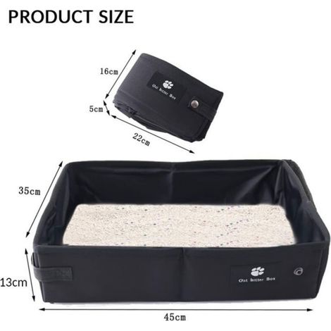 Litière Pliable pour Chat pour Voyage, Portatif Boîte à litière- Doux, Durable et Etanche pour l\'intérieur, l\'extérieur, Voyage, (1/5)