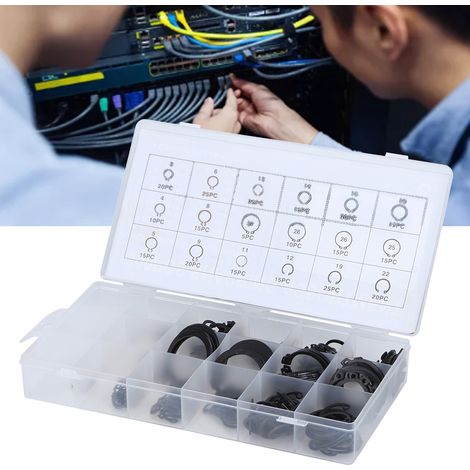 300 Pièces Kit de Circlips E Externes 2-32mm, Assortiment de Rondelles d'Arrêt à Ressort (1/5)