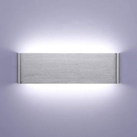 Applique Murale LED Intérieur 12W-30CM Lampe Murale LED 6000K Moderne en Aluminium IP44 pour Chambre Salon Escalier Maison Couloir Hôtels Salon Hall d'Entrée Vitrine Argent Brossé Blanc Froid (1/5)