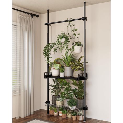 Support Plantes Interieur Étagère Plante d'Angle Télescopique Fer 4 Niveaux 110-300cm (1/5)