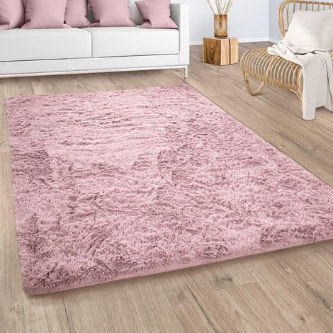 Paco Home Hochflor Teppich Wohnzimmer Fellteppich Kunstfell Shaggy Flauschig Rosa 60x100 cm