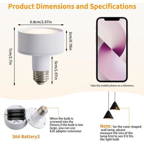 LED-Lampe. Batteriebetrieben. Drei wechselnde Farben. E27-Fassung. Mit Fernbedienung und Speicherfunktion für nicht-elektrische Pendelleuchten (Weiß). (1/5)