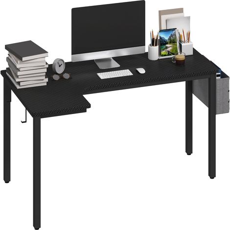 HOMCOM L-Shaped Corner Desk Computer with Fabric Bag and Hooks, Black (1/5)