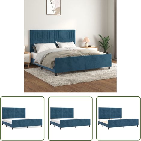 The Living Store Bettgestell ohne Matratze Dunkelblau 160x200 cm Samt - Samtsofa - Bettessel - Doppelbett - Boxspringbetten - Hochbett (1/5)