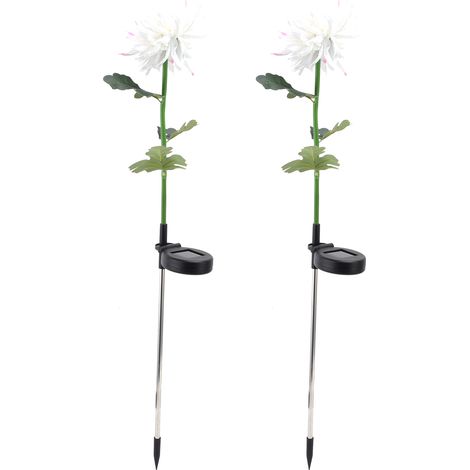 2 Stück LED-Solarleuchten, künstliche Chrysanthemenblüten, Rasenlampen für Garten, Terrasse, Weiß (1/5)