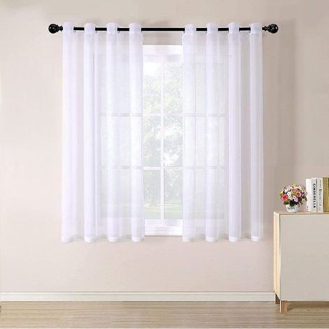 Rideau Voilages Transparent- en Dégradé à Oeillets - pour Cuisine Salon Chambre-2 panneaux 140175CM Blanc - Blanc -INHHUB (1/4)