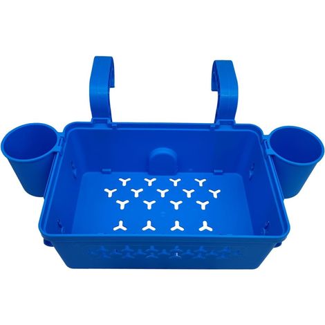 Cesta de almacenamiento para piscina, cesta para piscina elevada con portavasos, cesta de almacenamiento para piscina reforzada, azul (1/5)