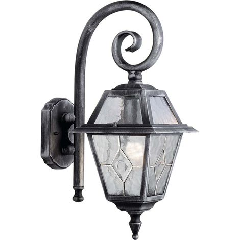 Gênes, support mural extérieur à 1 flamme, argent noir, verre au plomb transparent, dimmable transparent (1/3)